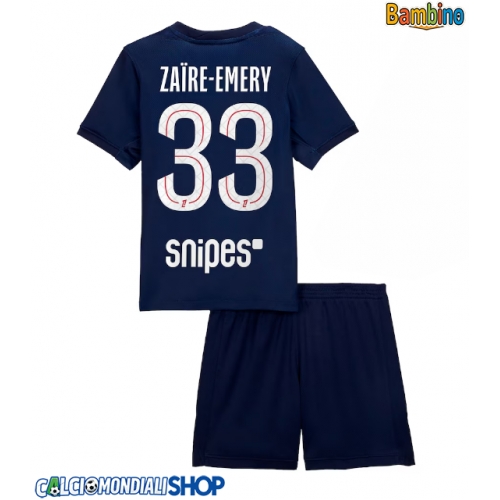 Maglie da calcio Paris Saint-Germain Warren Zaire-Emery #33 Prima Maglia Bambino 2025-26 Manica Corta + Pantaloni corti)